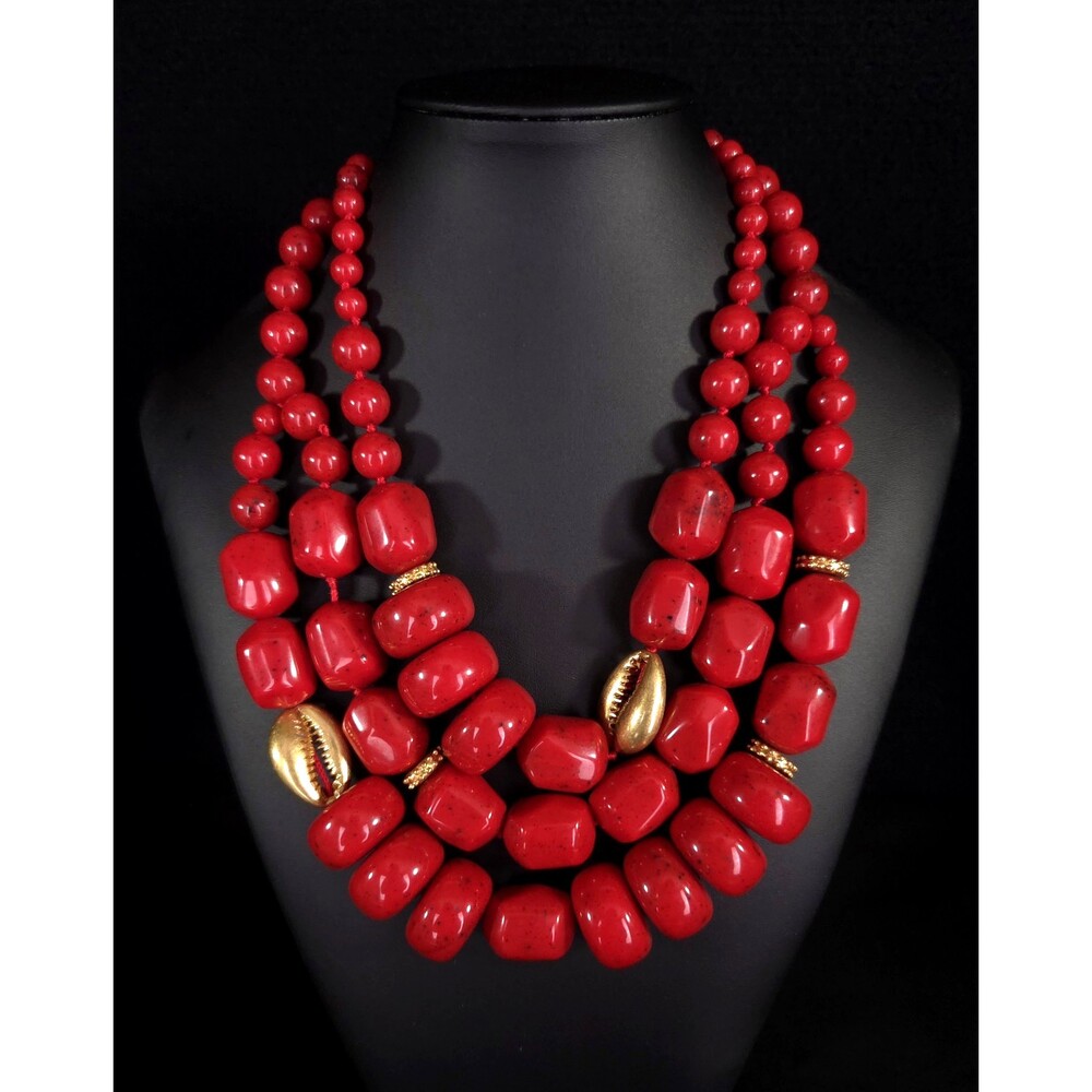 India Hicks Flame Tree Necklace OS Womens Red Gold Statement Retired Jewelry